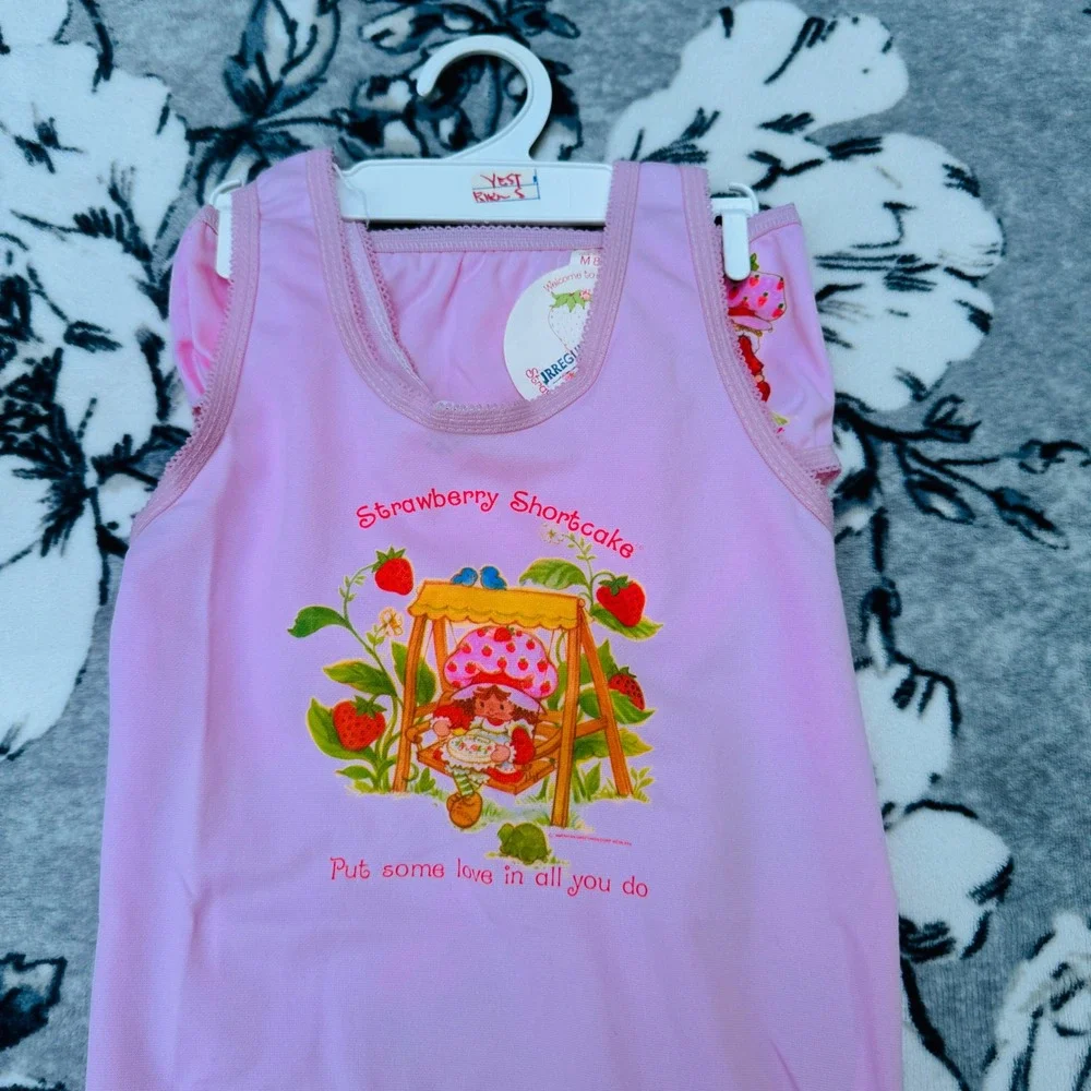 Strawberry Shortcake Undershirt Set Kids M 8-10 Pink New Vintage 1980 Graphic